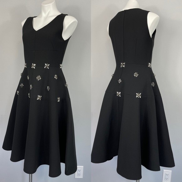 Wrong Side of Right Black Scuba Neoprene Crystal Embellished Fit & Flare Dress S - Picture 3 of 16